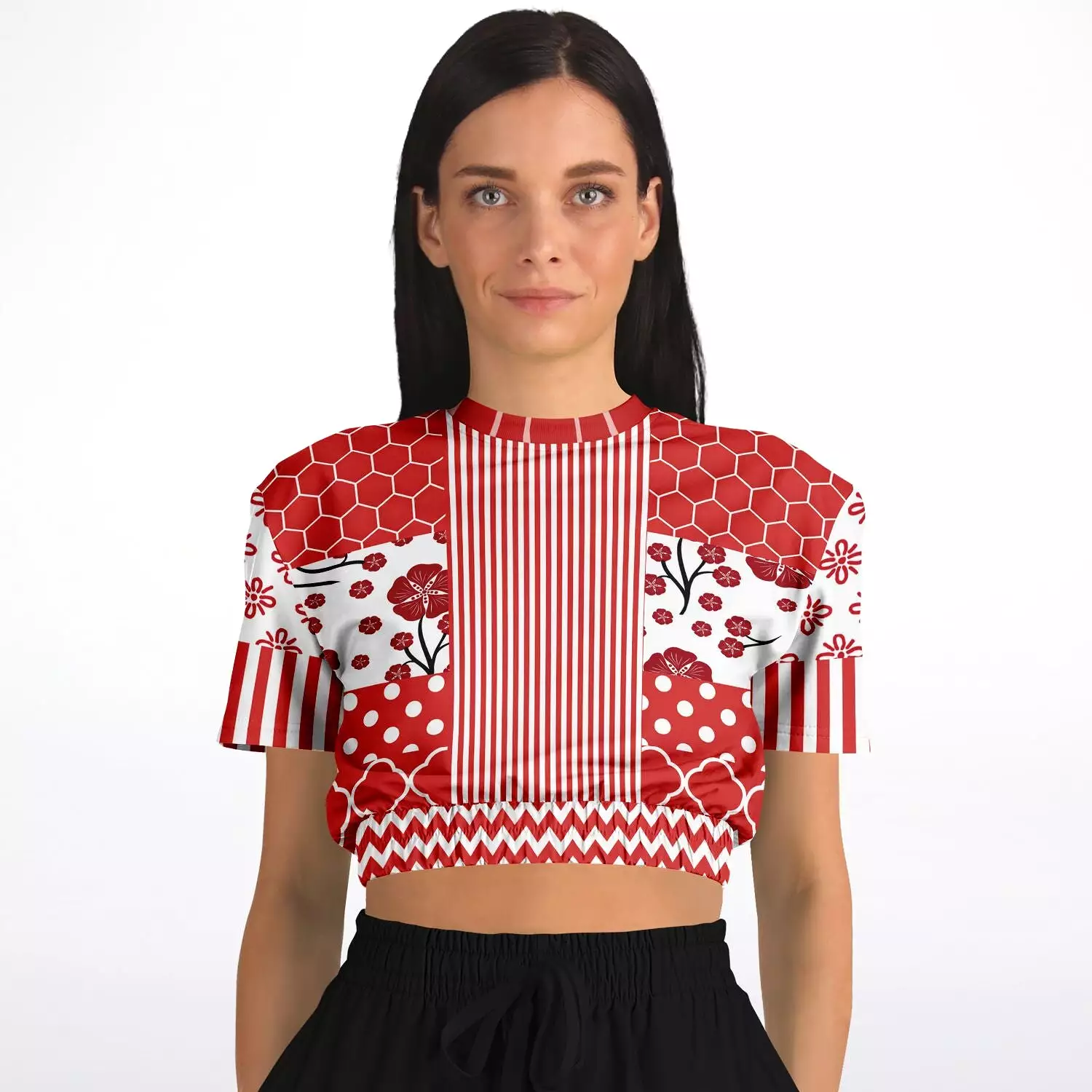 Red Short Sleeve Cropped Sweater