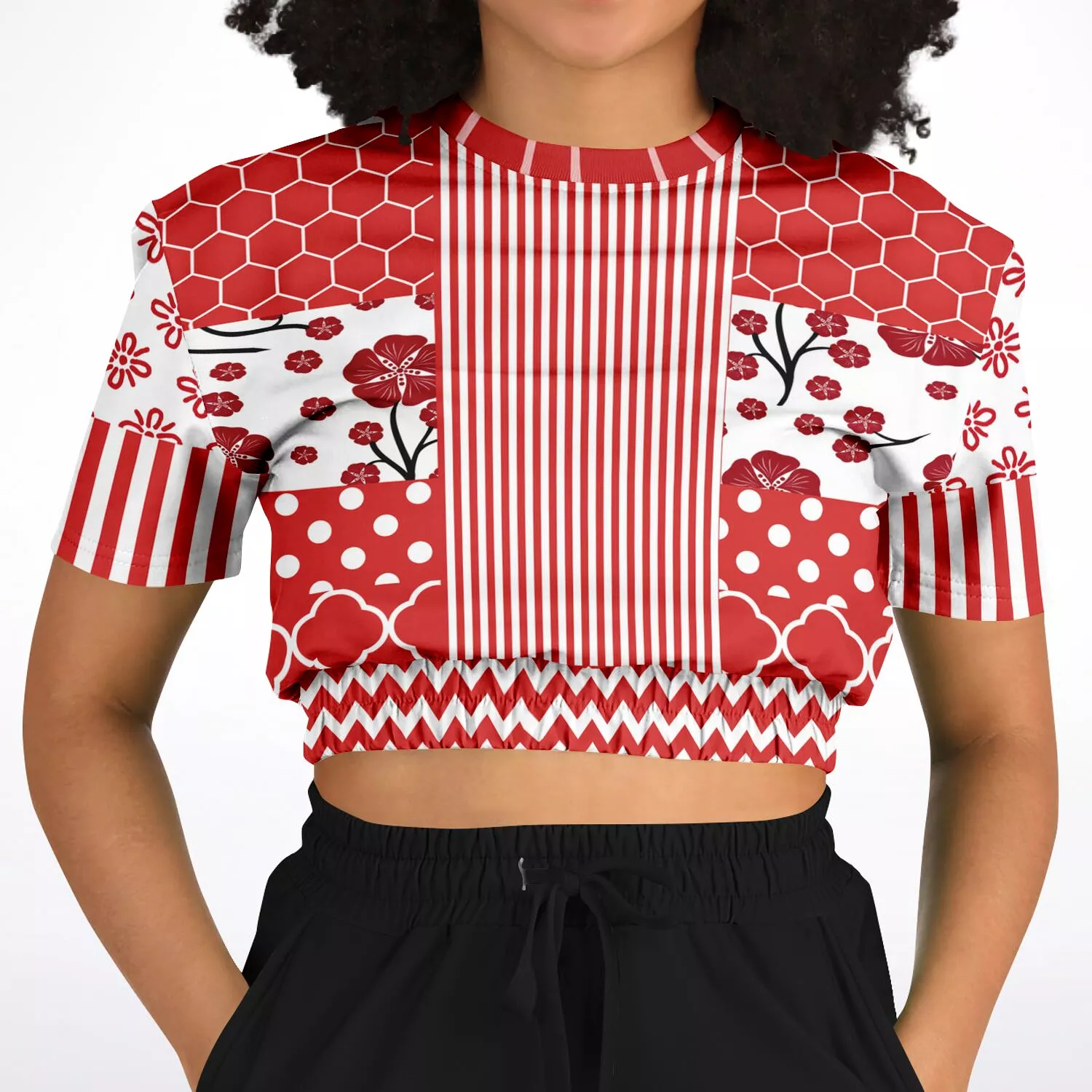 Red Short Sleeve Cropped Sweater