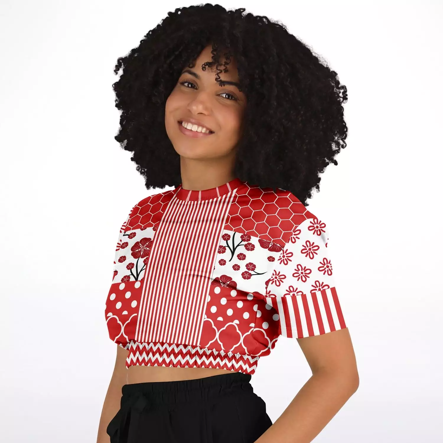 Red Short Sleeve Cropped Sweater