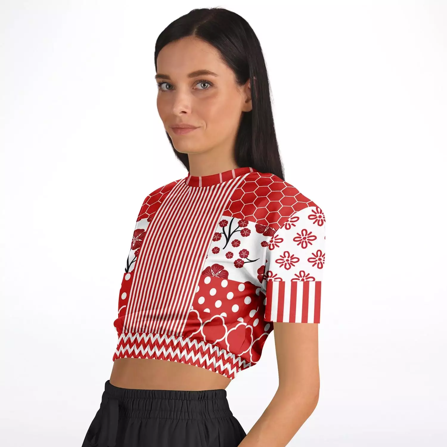 Red Short Sleeve Cropped Sweater