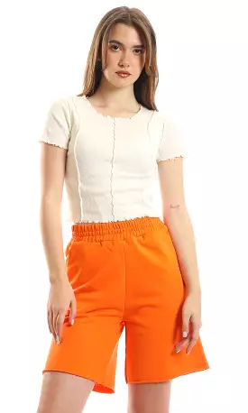 Ribbed Round Neck Cropped Cotton Tee Off White 97489