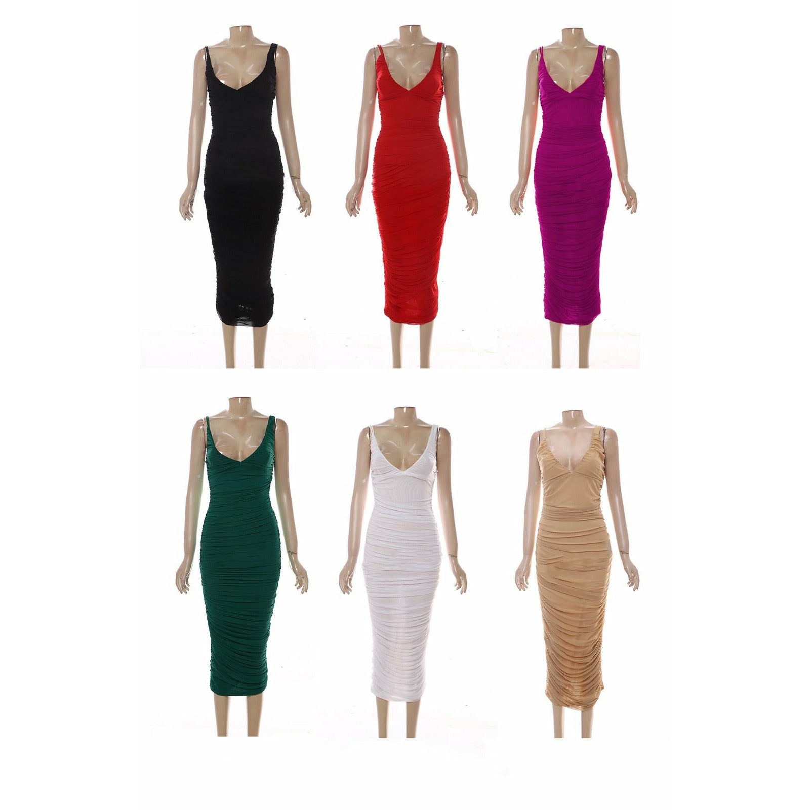 Ruched V-Neck Sleeveless Dress