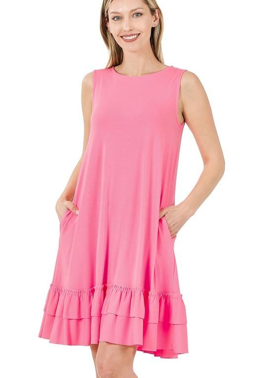 Ruffle Hem Sleeveless Dress - 5 Color Options