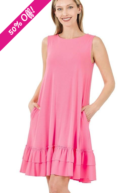 Ruffle Hem Sleeveless Dress - 5 Color Options