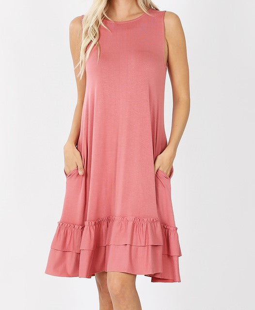 Ruffle Hem Sleeveless Dress - 5 Color Options