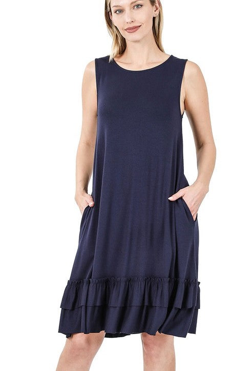 Ruffle Hem Sleeveless Dress - 5 Color Options