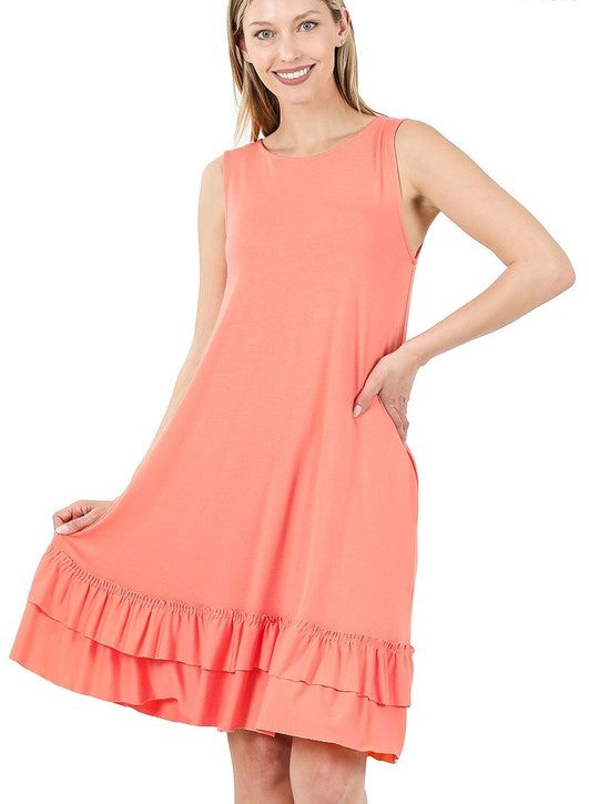 Ruffle Hem Sleeveless Dress - 5 Color Options