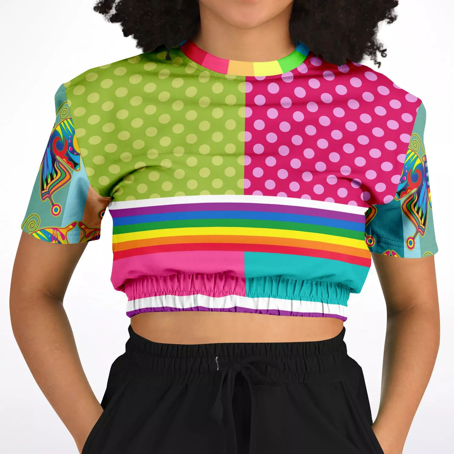 San Diego Polka Dot Patchwork Cropped Sweater - Short Sleeve - Eco-Friendly