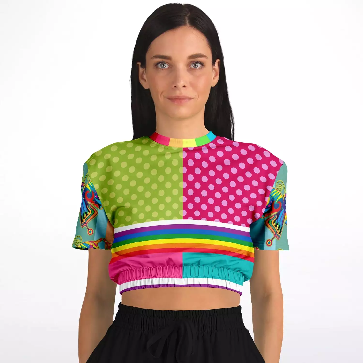 San Diego Polka Dot Patchwork Cropped Sweater - Short Sleeve - Eco-Friendly