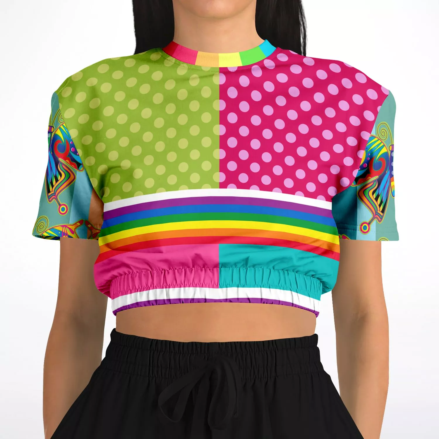 San Diego Polka Dot Patchwork Cropped Sweater - Short Sleeve - Eco-Friendly