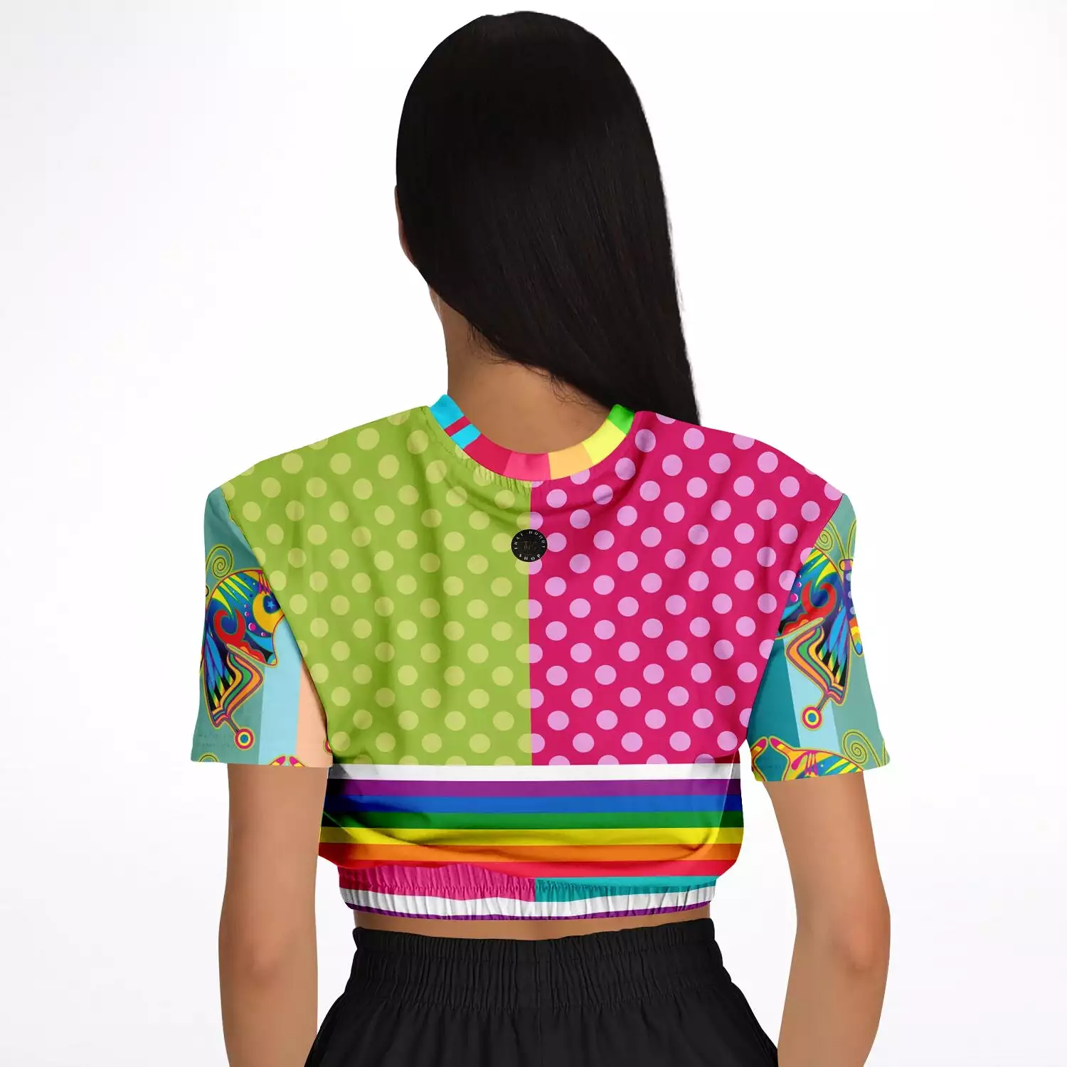 San Diego Polka Dot Patchwork Cropped Sweater - Short Sleeve - Eco-Friendly