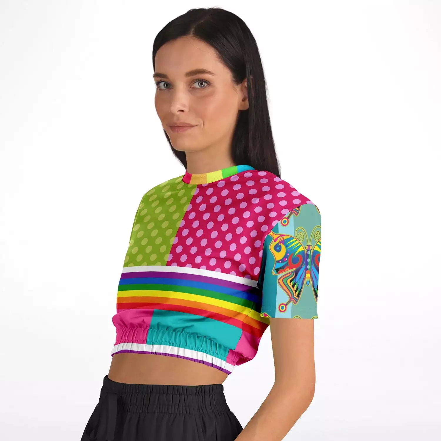 San Diego Polka Dot Patchwork Cropped Sweater - Short Sleeve - Eco-Friendly