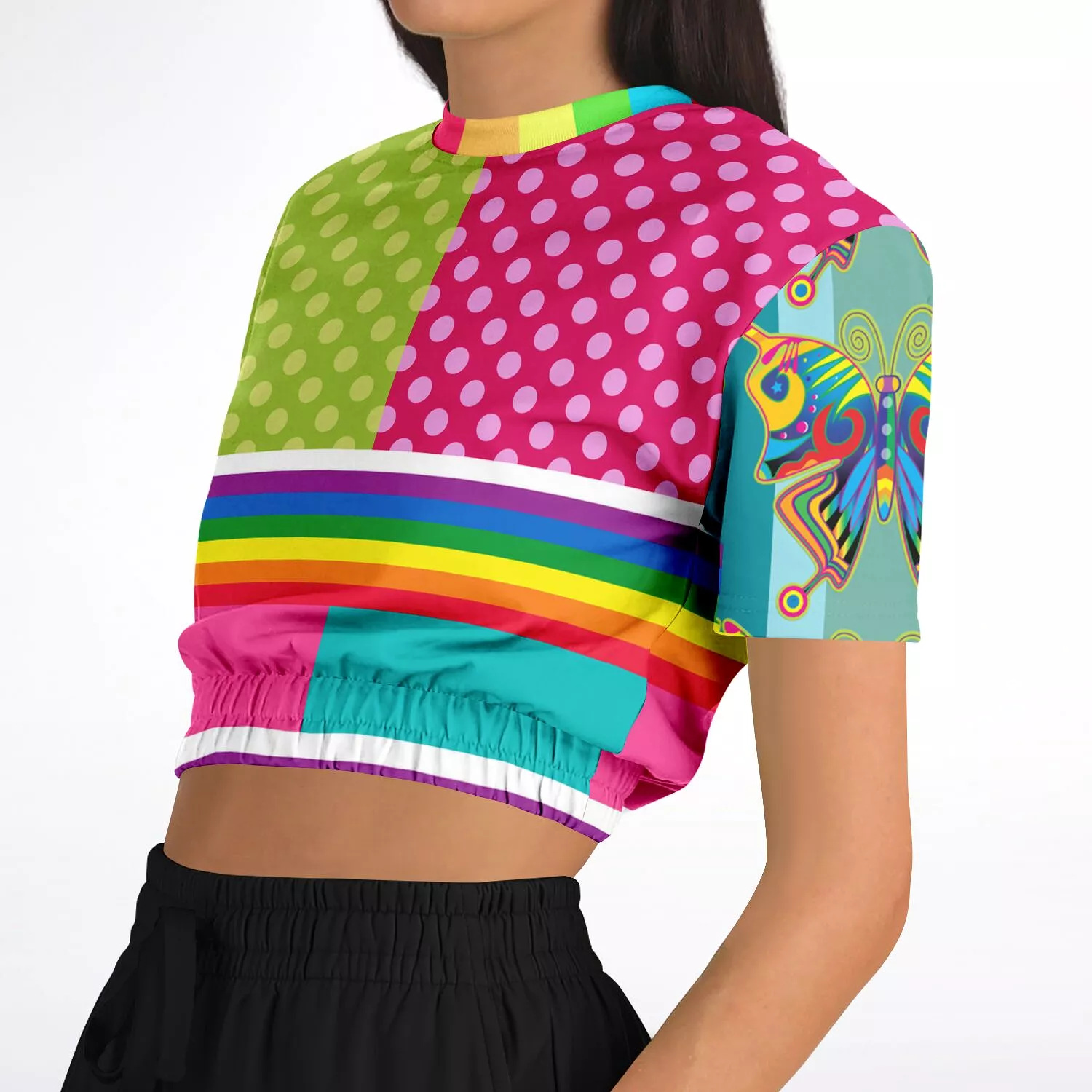 San Diego Polka Dot Patchwork Cropped Sweater - Short Sleeve - Eco-Friendly