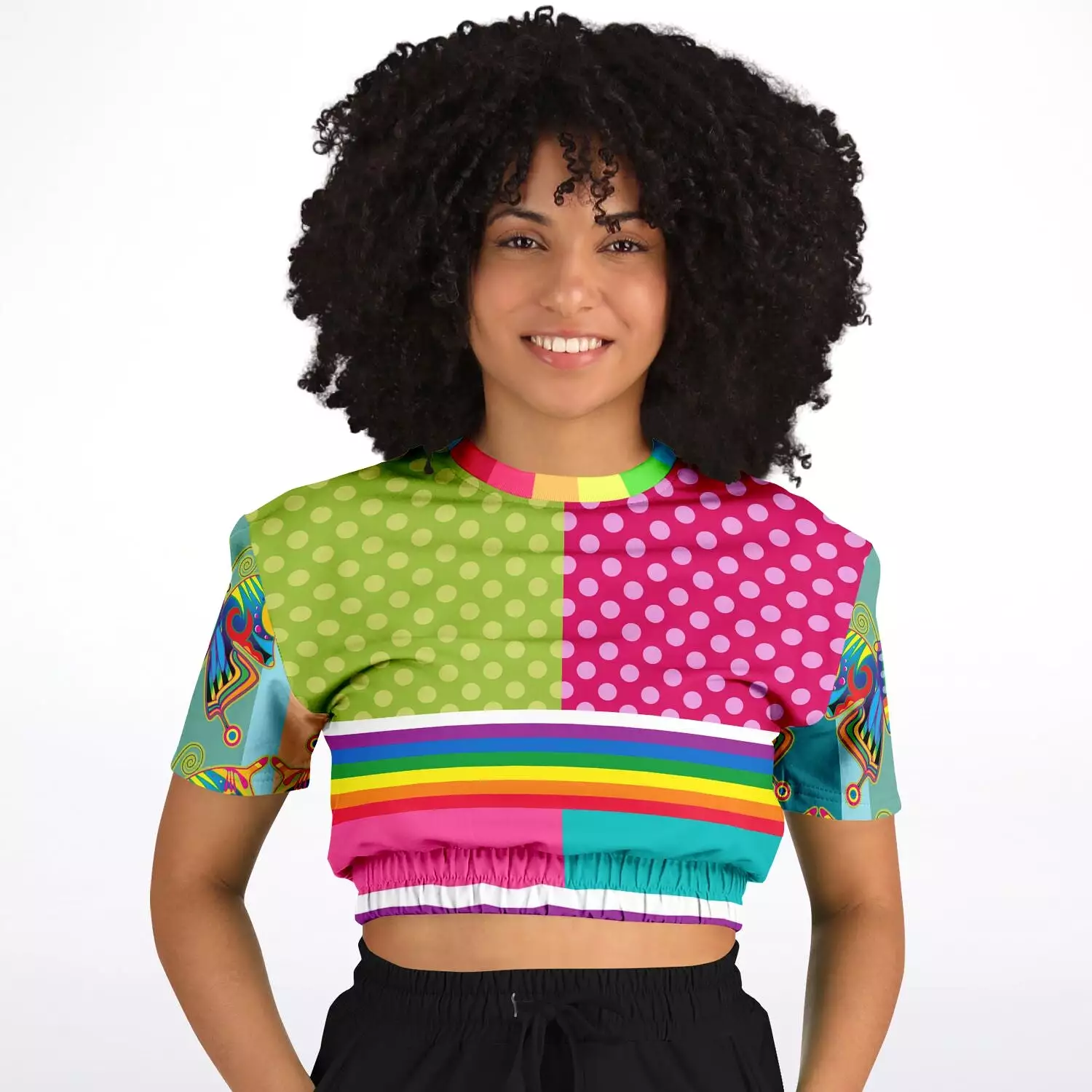 San Diego Polka Dot Patchwork Cropped Sweater - Short Sleeve - Eco-Friendly