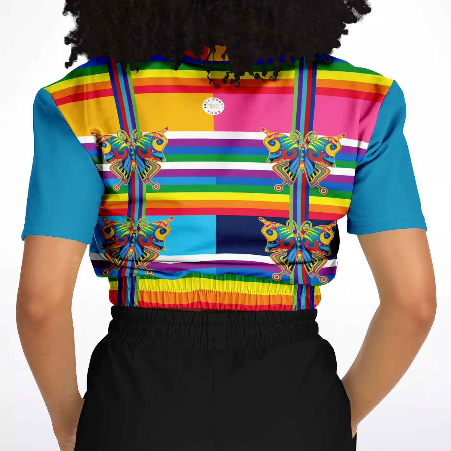 San Diego Rainbow Stripe Short Sleeve Cropped Sweater