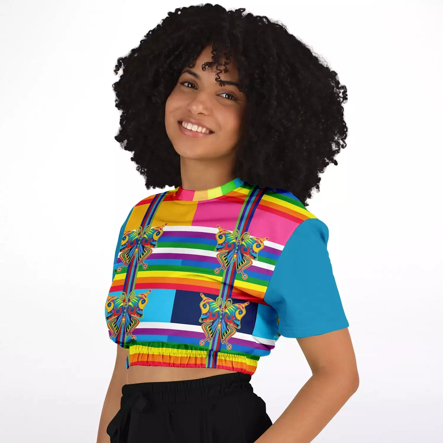 San Diego Rainbow Stripe Short Sleeve Cropped Sweater