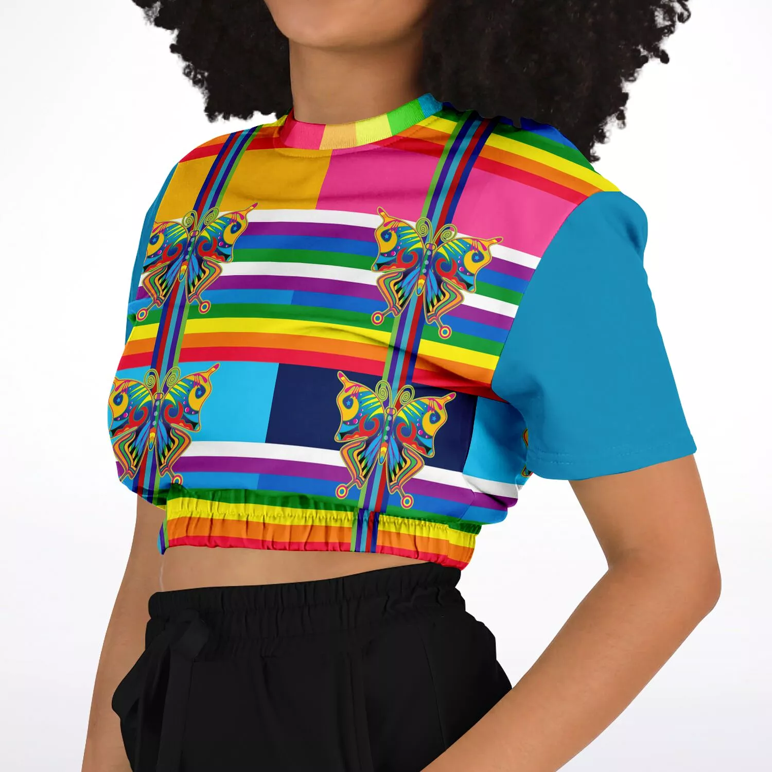 San Diego Rainbow Stripe Short Sleeve Cropped Sweater