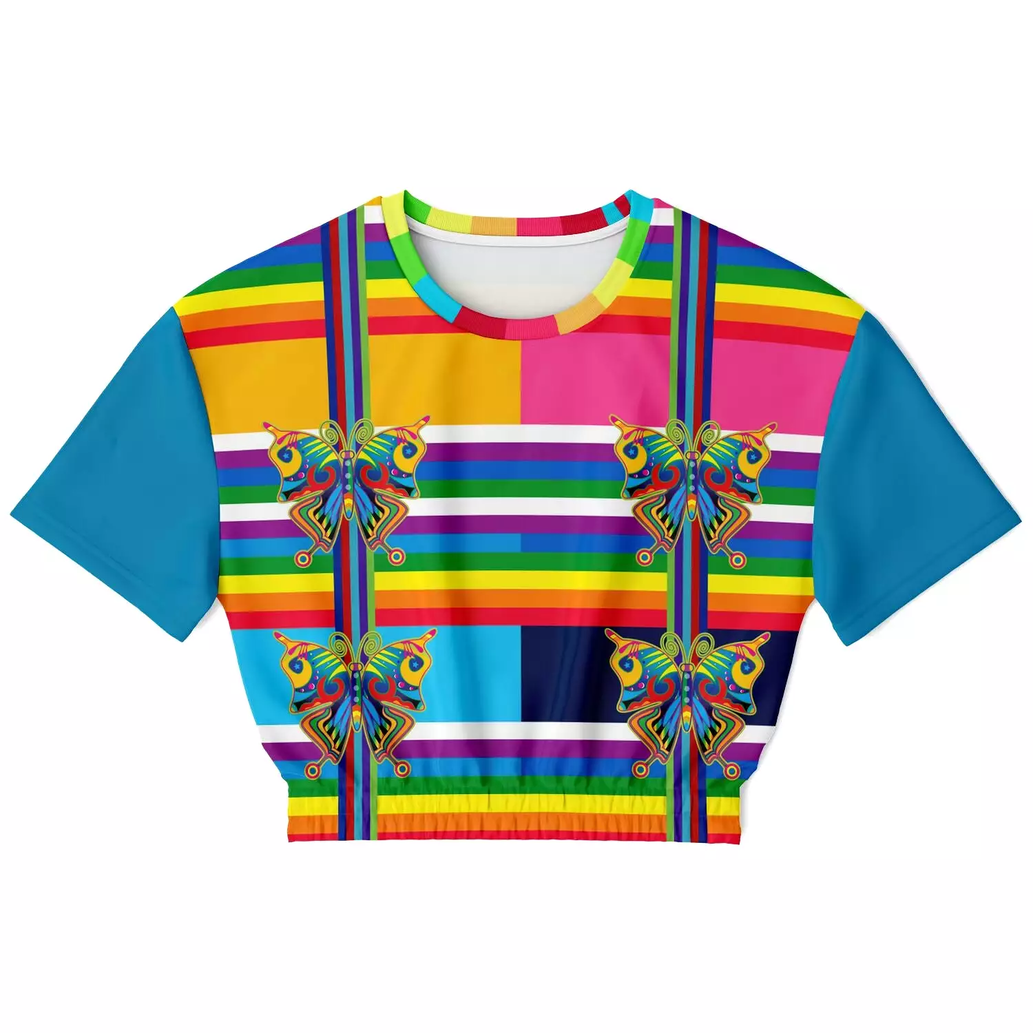 San Diego Rainbow Stripe Short Sleeve Cropped Sweater