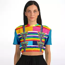 San Diego Rainbow Stripe Short Sleeve Cropped Sweater