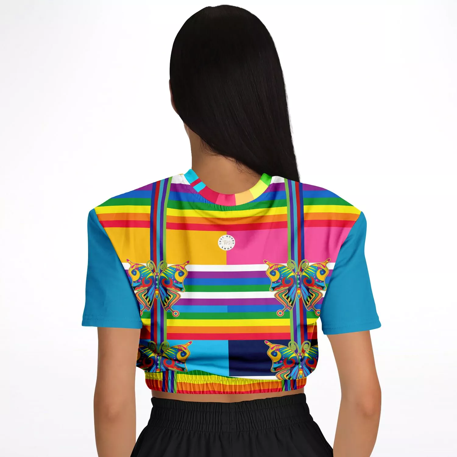 San Diego Rainbow Stripe Short Sleeve Cropped Sweater