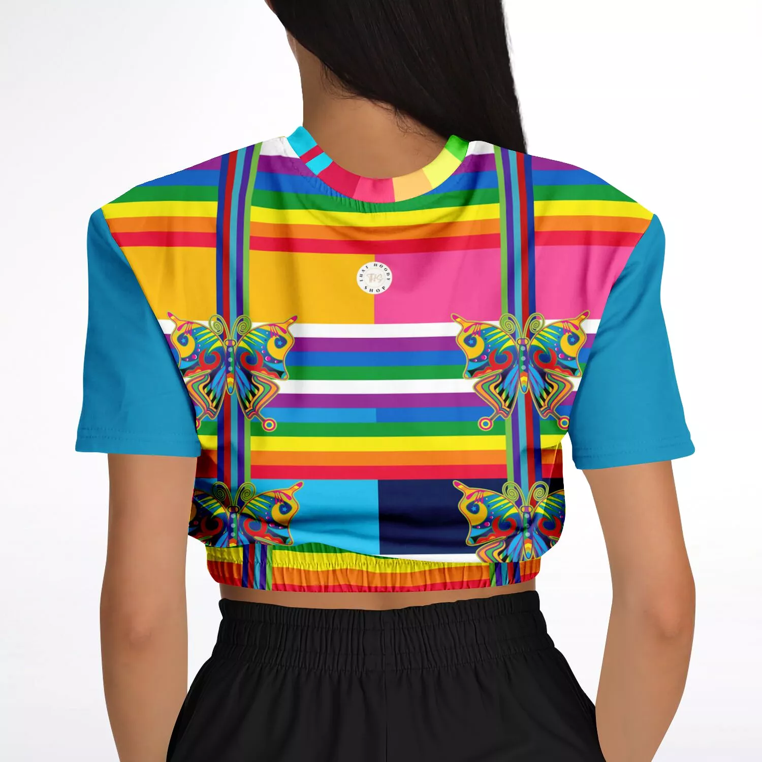 San Diego Rainbow Stripe Short Sleeve Cropped Sweater