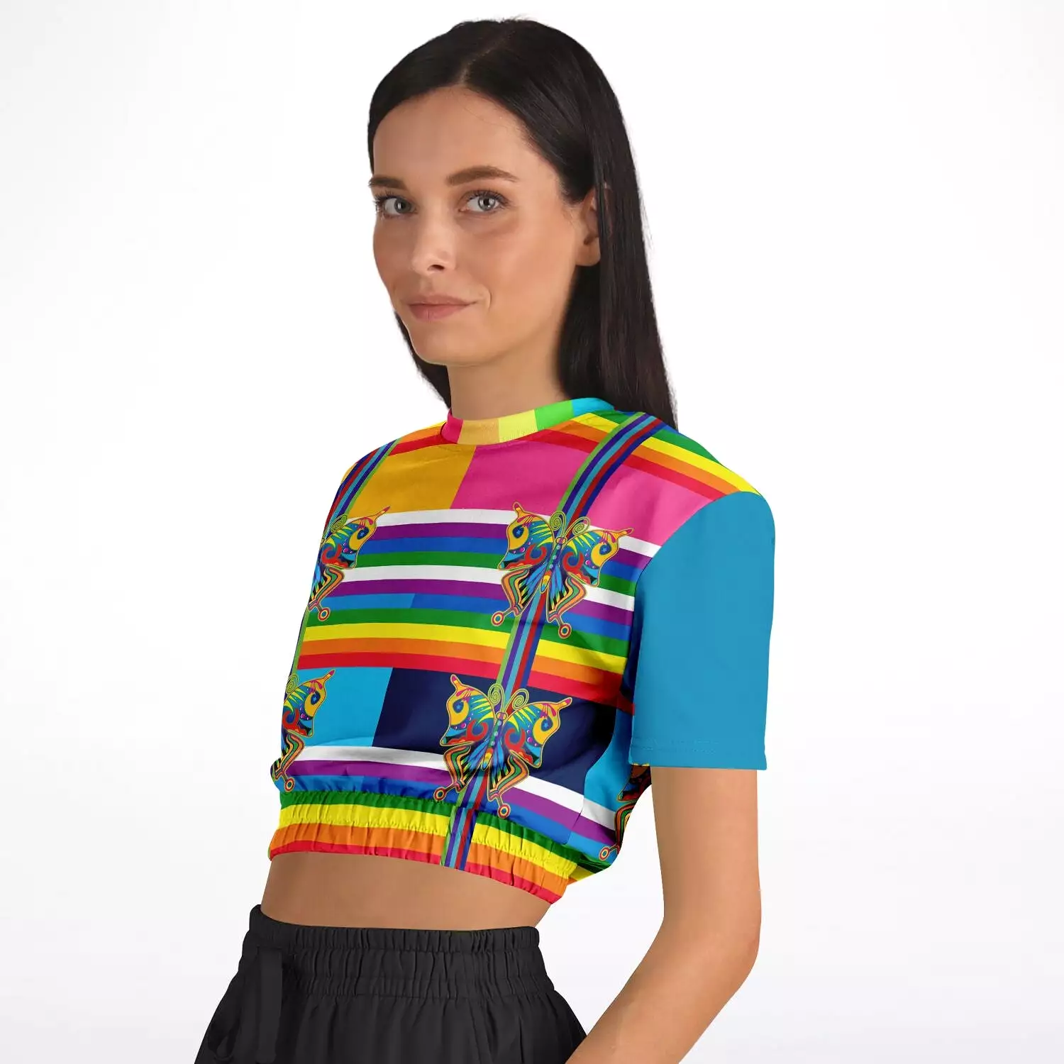 San Diego Rainbow Stripe Short Sleeve Cropped Sweater