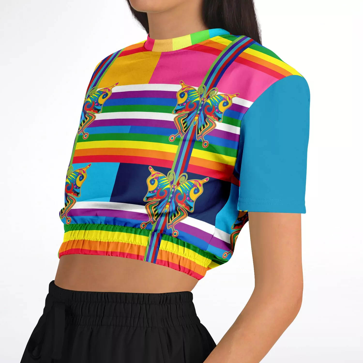 San Diego Rainbow Stripe Short Sleeve Cropped Sweater