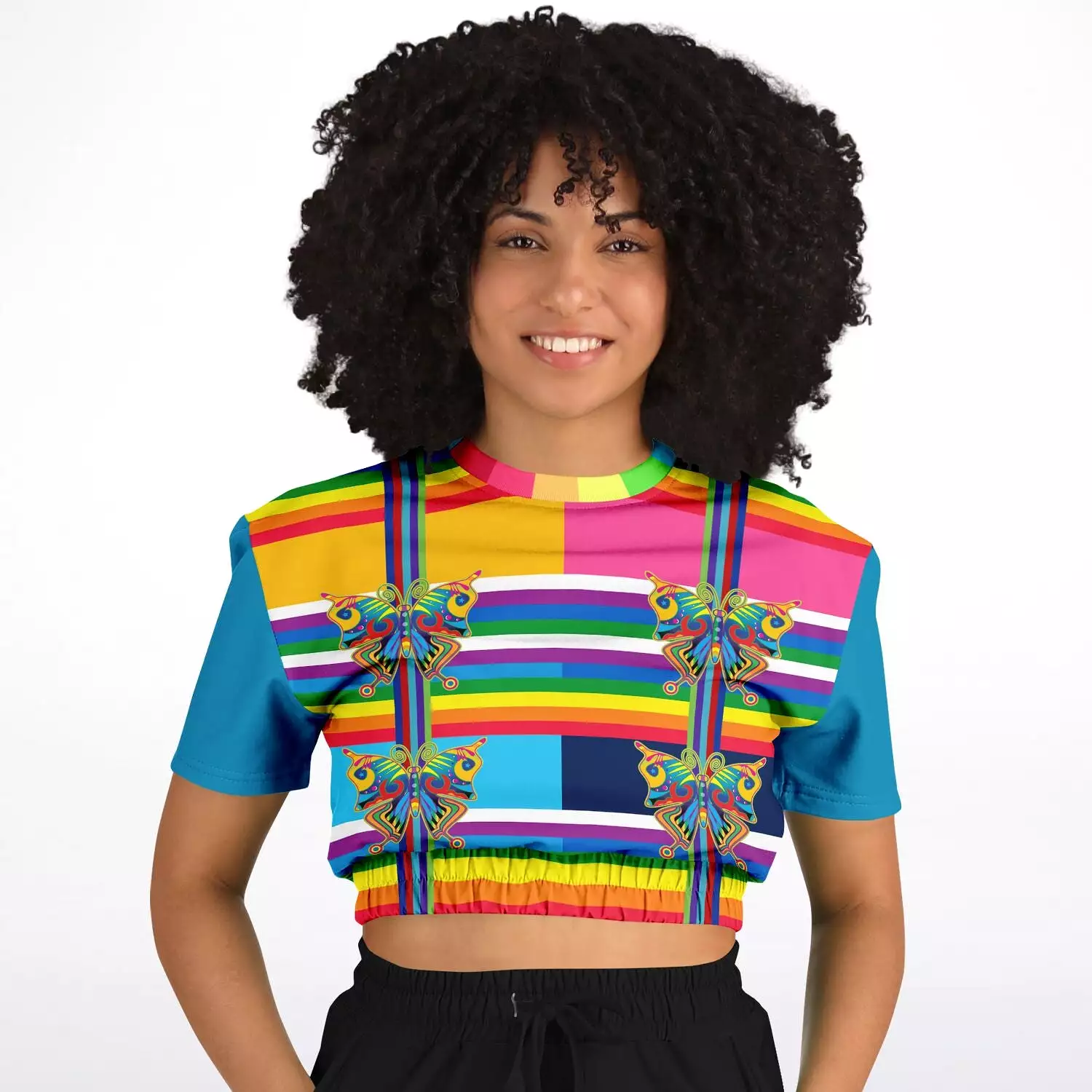 San Diego Rainbow Stripe Short Sleeve Cropped Sweater