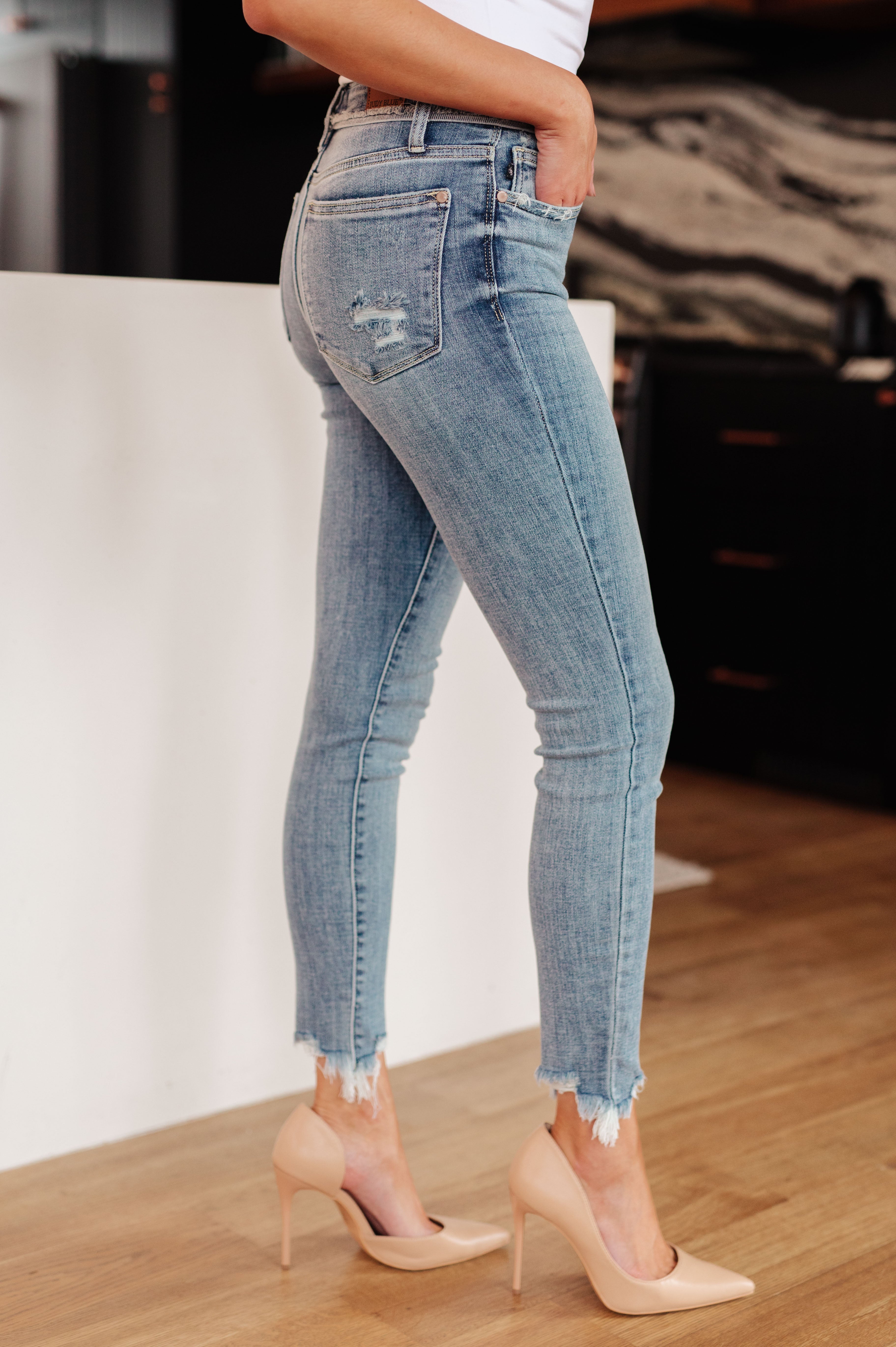 Sherry High Waisted Skinny Jeans with Waistband Detail