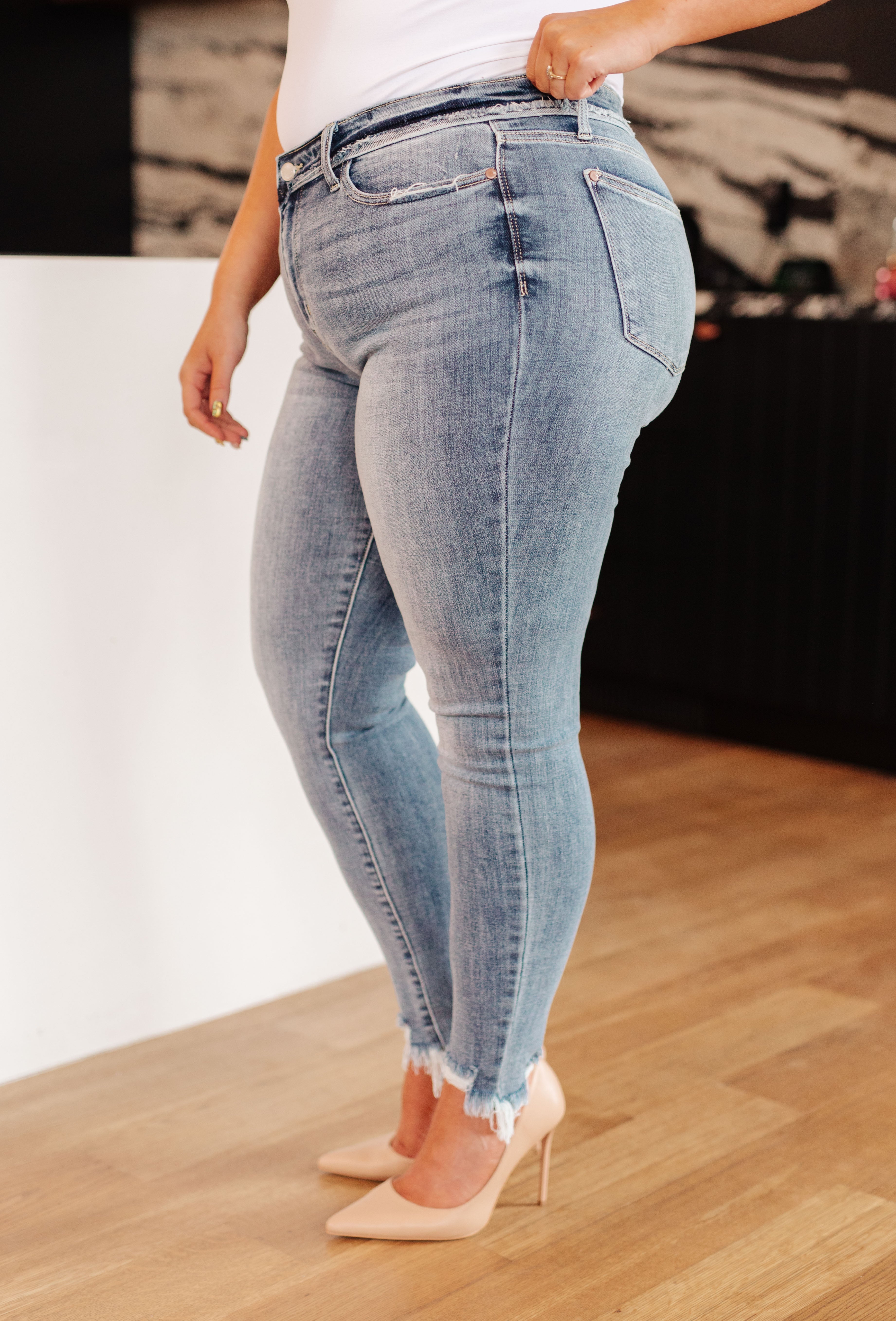 Sherry High Waisted Skinny Jeans with Waistband Detail