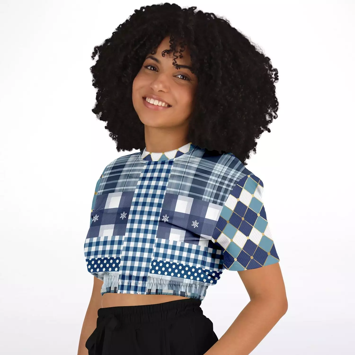 Short Sleeve Cropped Sweater - Blue Diamond Phillips - Eco-Poly - Shop Now