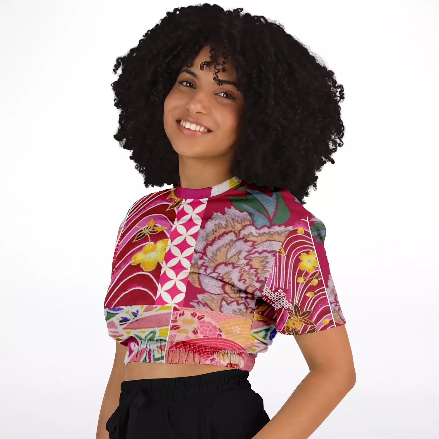 Short Sleeve Cropped Sweater - Queen Lili'uokalani Eco-Poly Collection