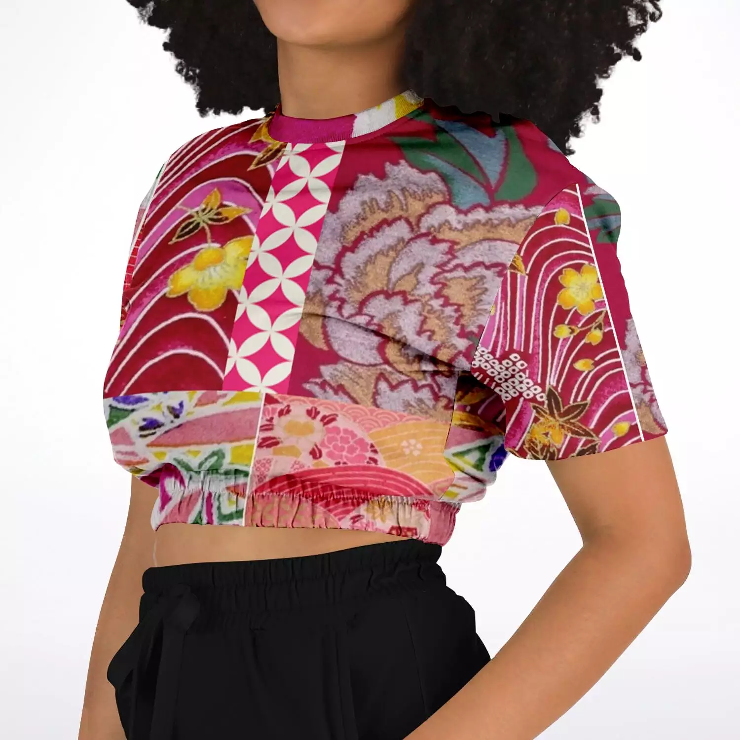 Short Sleeve Cropped Sweater - Queen Lili'uokalani Eco-Poly Collection