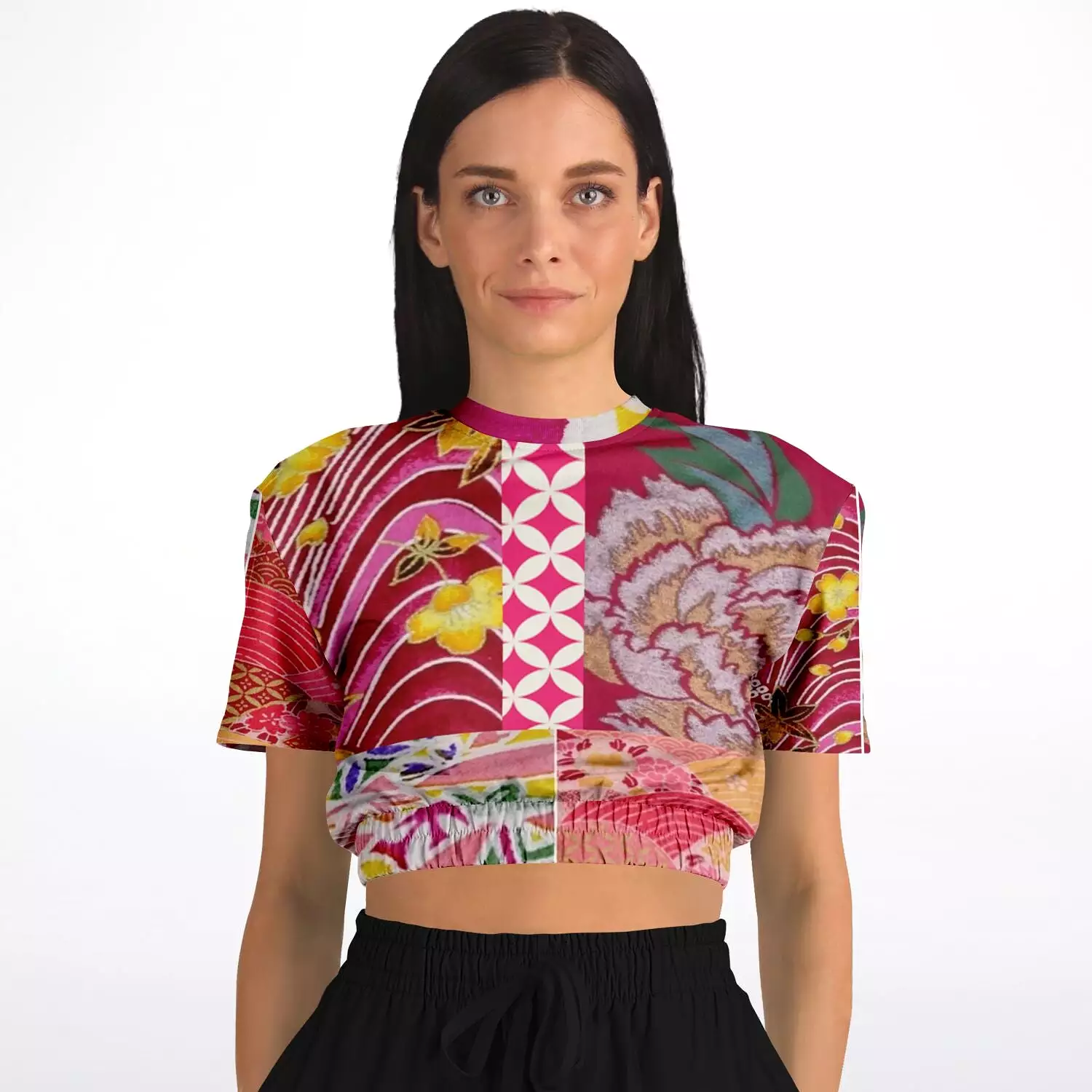 Short Sleeve Cropped Sweater - Queen Lili'uokalani Eco-Poly Collection