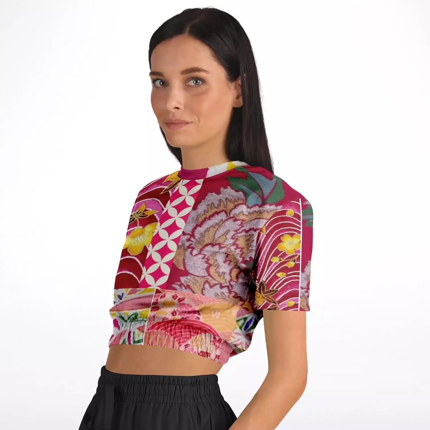 Short Sleeve Cropped Sweater - Queen Lili'uokalani Eco-Poly Collection