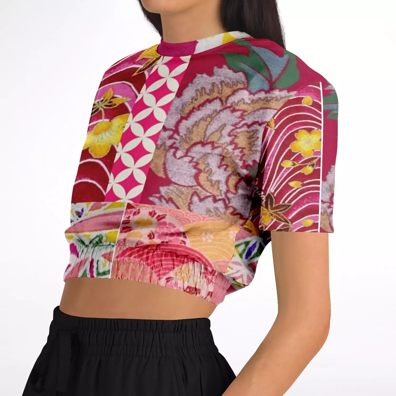 Short Sleeve Cropped Sweater - Queen Lili'uokalani Eco-Poly Collection