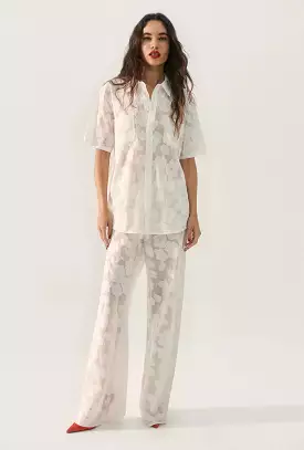 Silk Laundry White Silk Short Sleeve Boyfriend Shirt