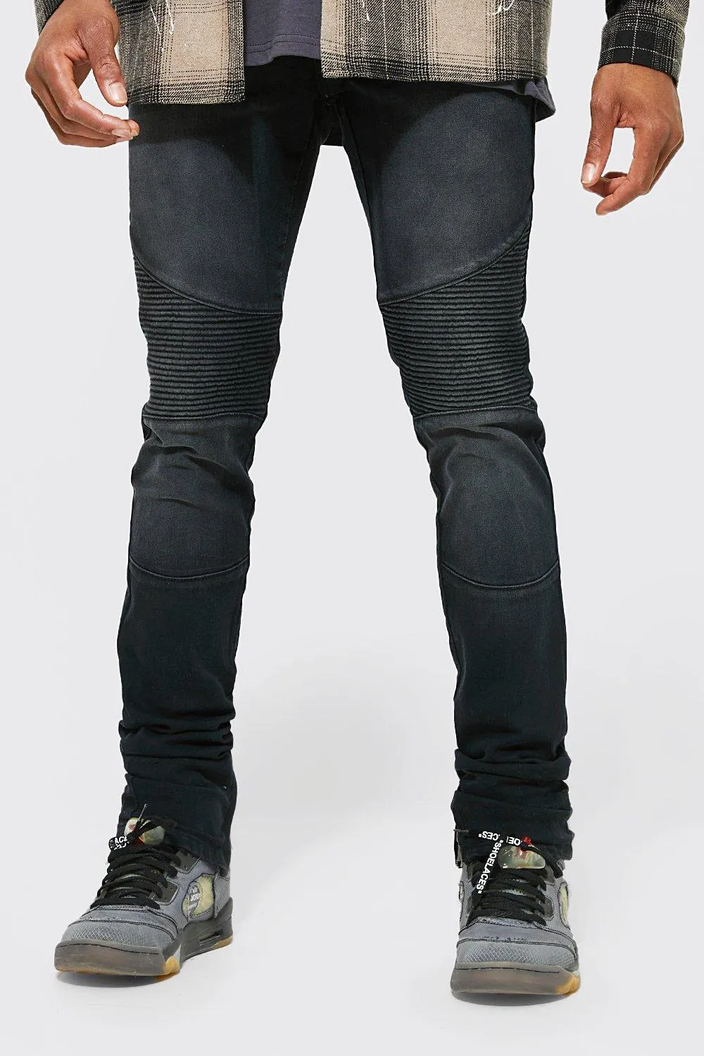 Skinny Stacked Biker Jeans | boohooMAN UK