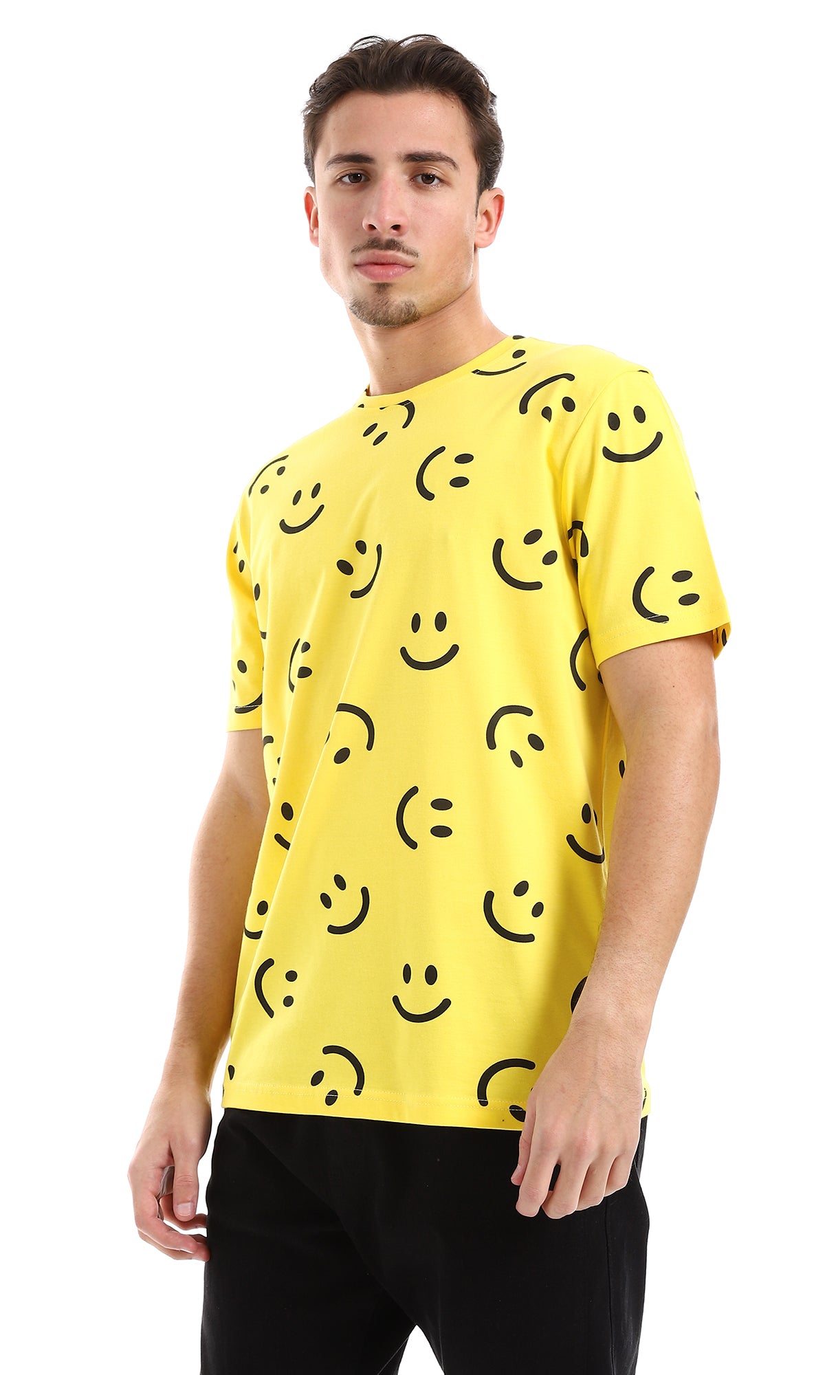 Smiles Patterned Slip On Cotton Tee in Yellow and Black