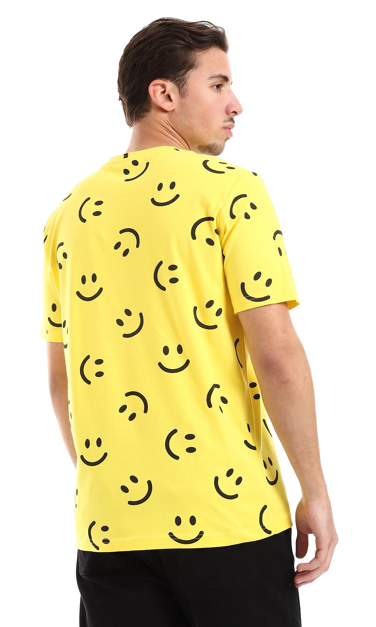 Smiles Patterned Slip On Cotton Tee in Yellow and Black