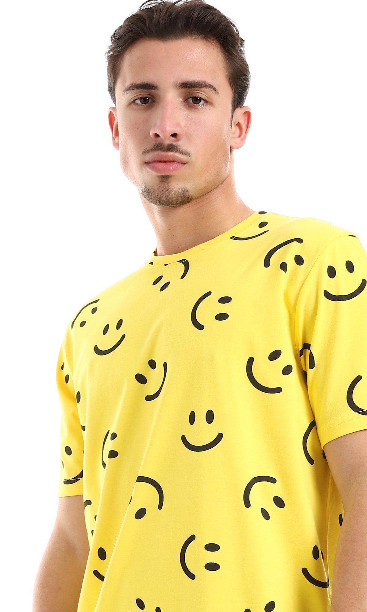 Smiles Patterned Slip On Cotton Tee in Yellow and Black