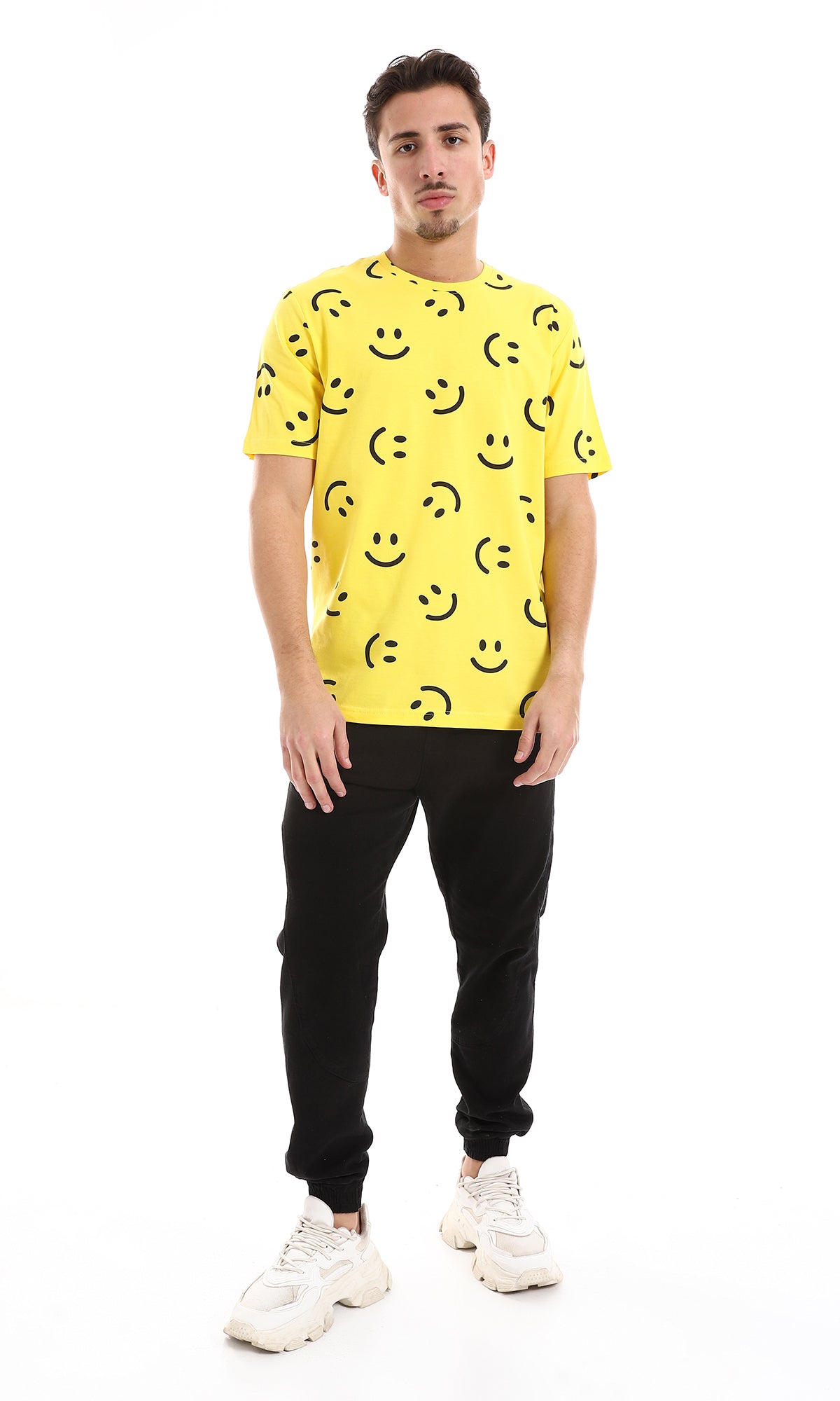 Smiles Patterned Slip On Cotton Tee in Yellow and Black