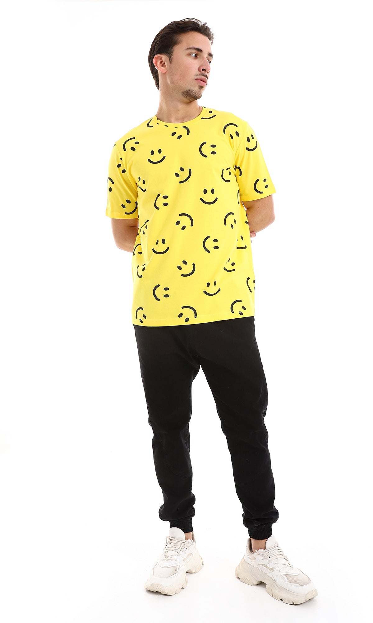 Smiles Patterned Slip On Cotton Tee in Yellow and Black