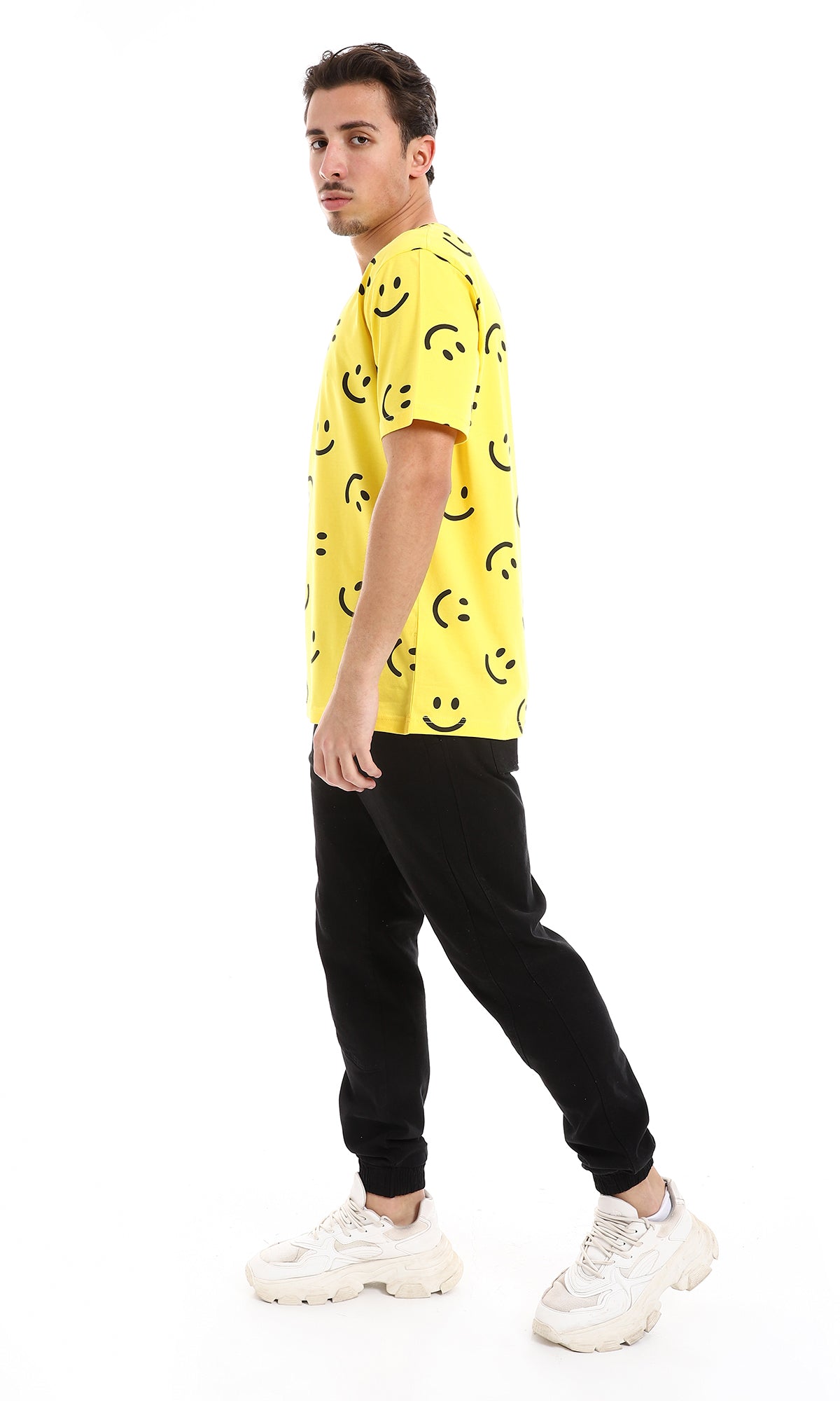 Smiles Patterned Slip On Cotton Tee in Yellow and Black