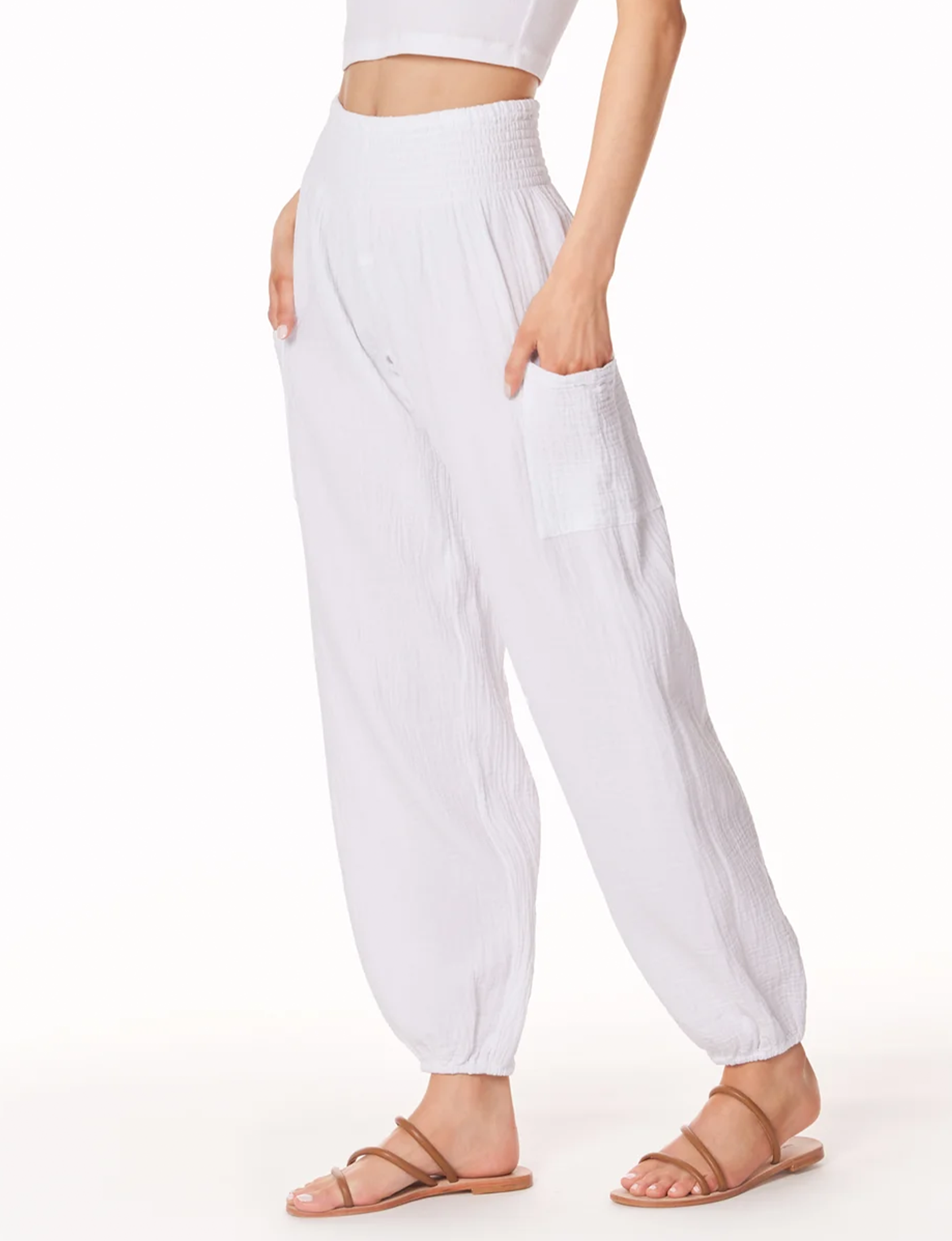 Smocked Beach Pants White Pockets