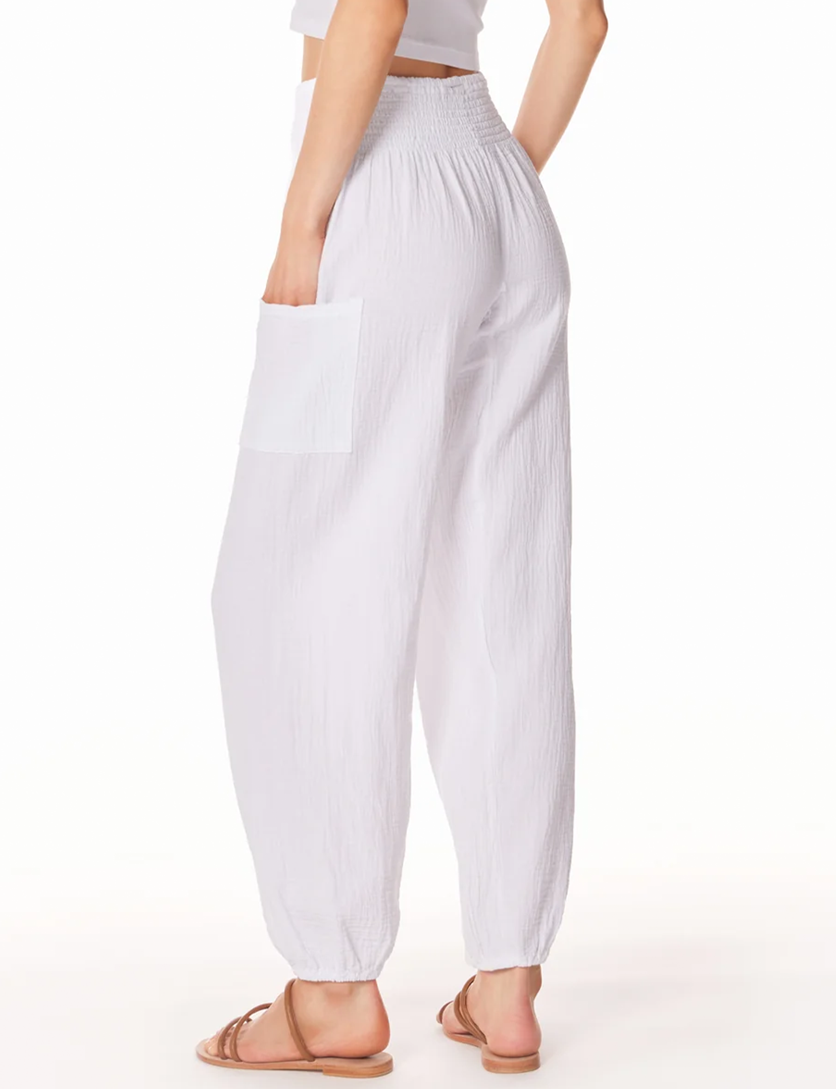 Smocked Beach Pants White Pockets