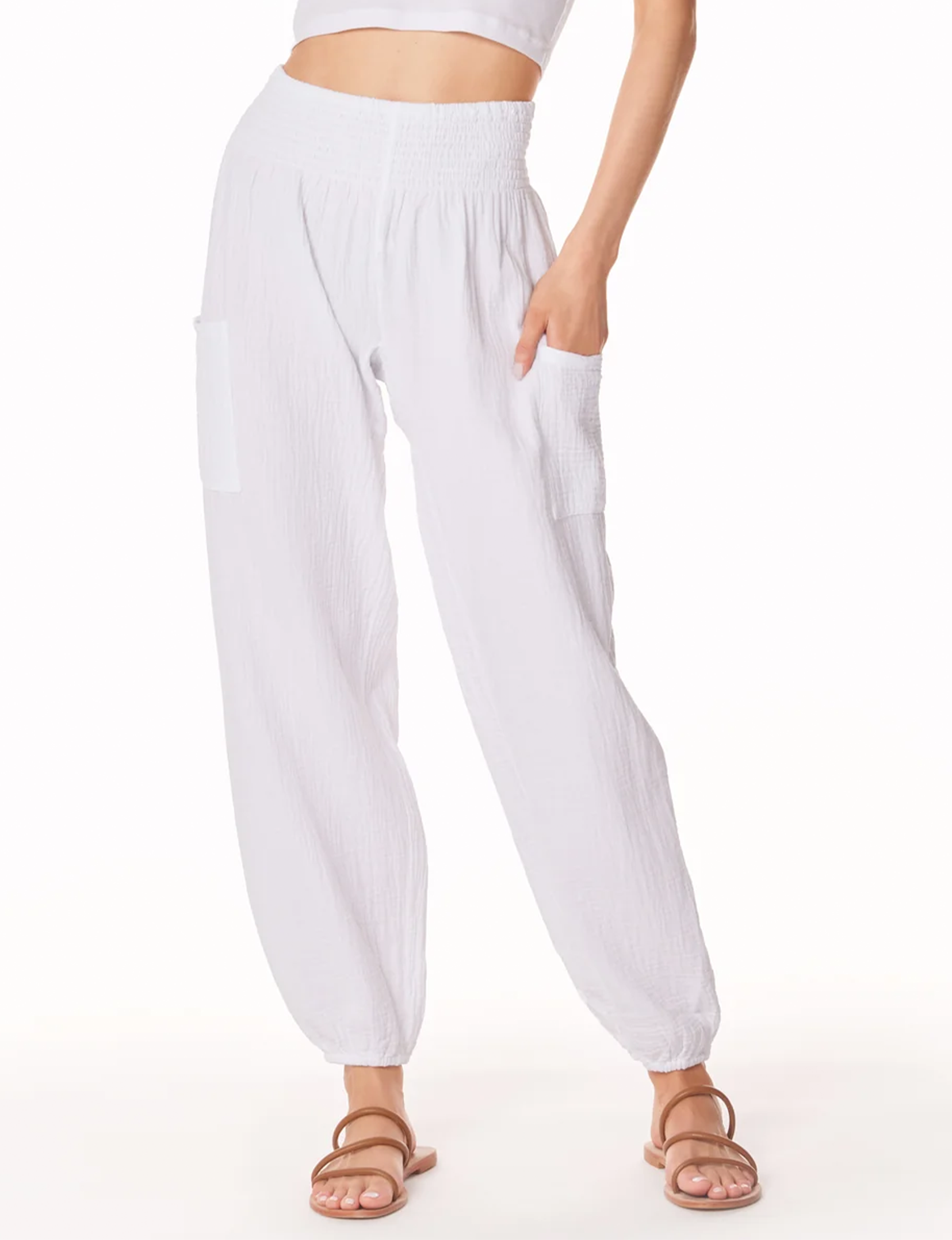 Smocked Beach Pants White Pockets