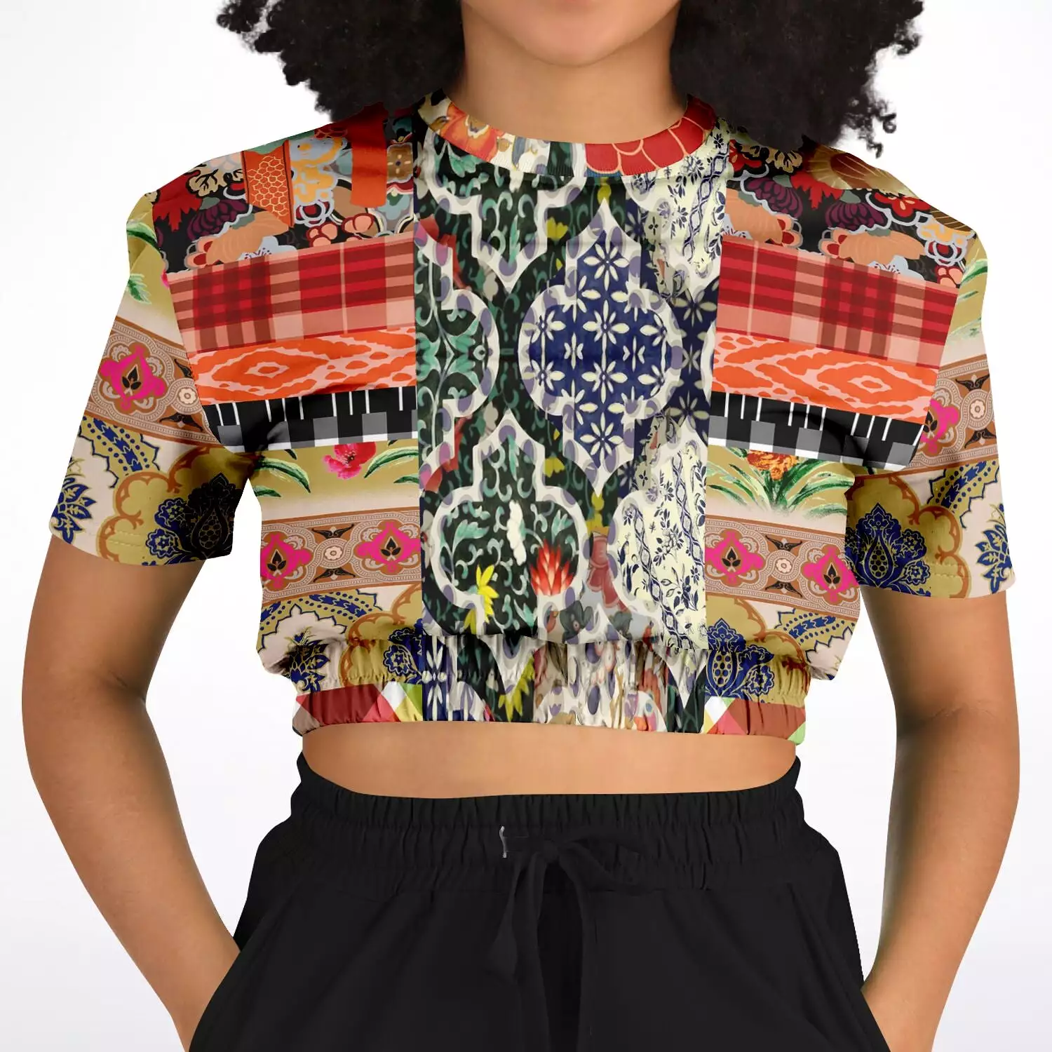 Solvang Short Sleeve Cropped Sweater - Flowers - Eco-Poly Material