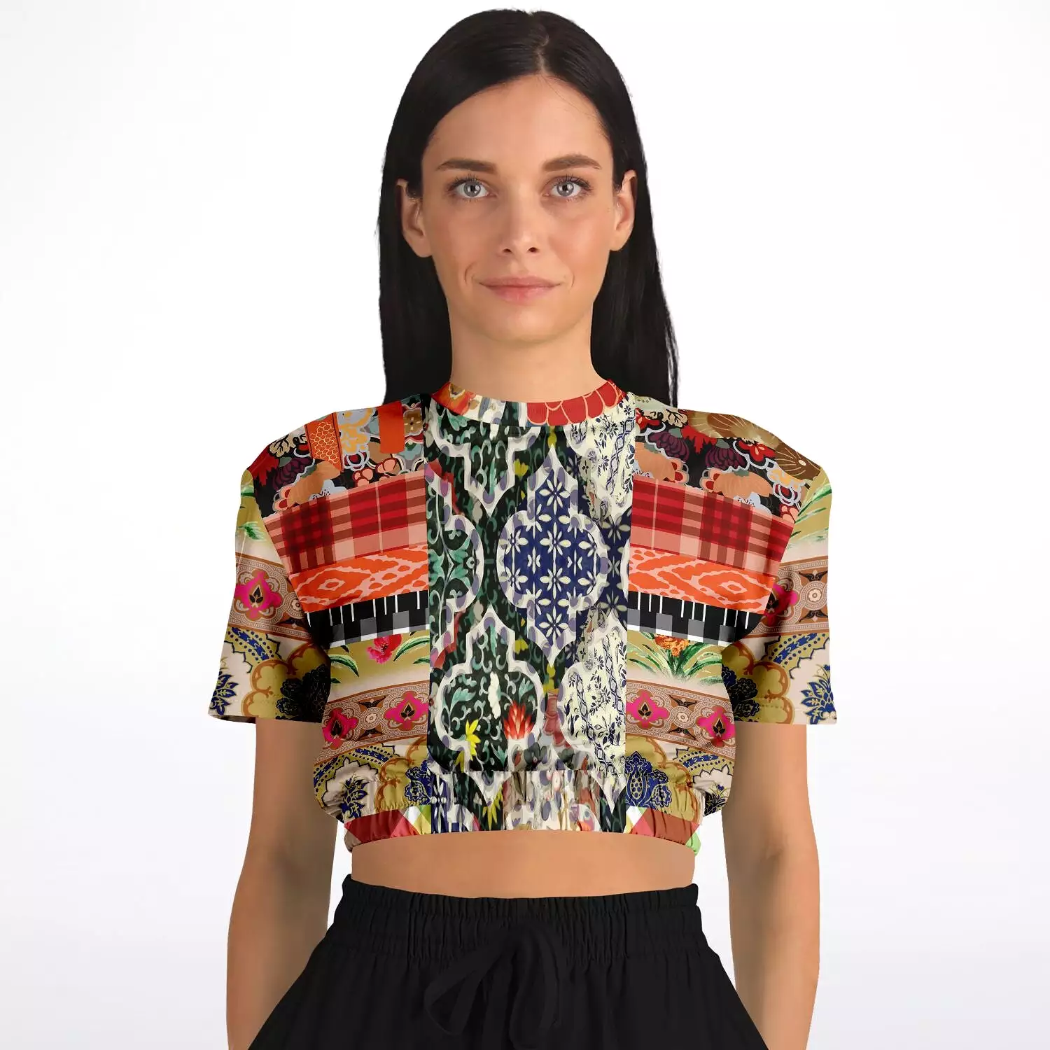 Solvang Short Sleeve Cropped Sweater - Flowers - Eco-Poly Material