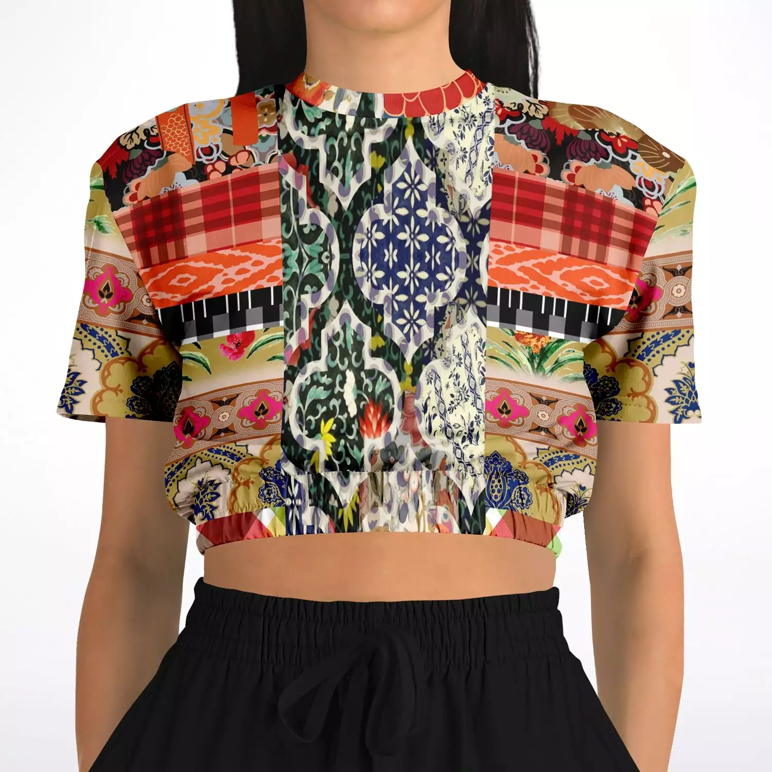 Solvang Short Sleeve Cropped Sweater - Flowers - Eco-Poly Material